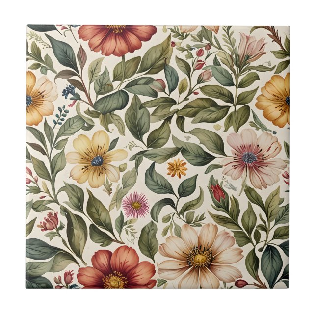 Floral Meadow Botanisch Fliese (Vorderseite)