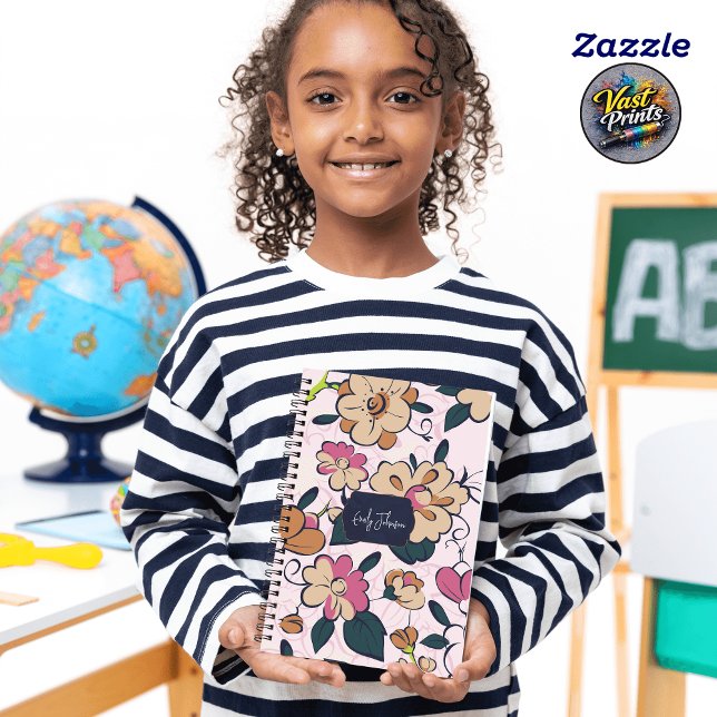 Floral Meadow Cream Pink Botanical Custom Name Notizblock (Floral Meadow Cream Pink Botanical Custom Name Notebook)