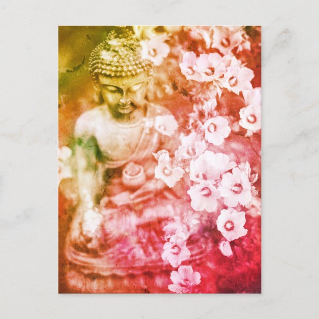 *~* Floral Meditation Zen Buddha Meditat Orange Postkarte (Vorderseite)