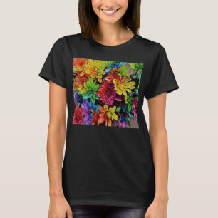 Floral, mehrfarbig, oben (schwarz) T-Shirt