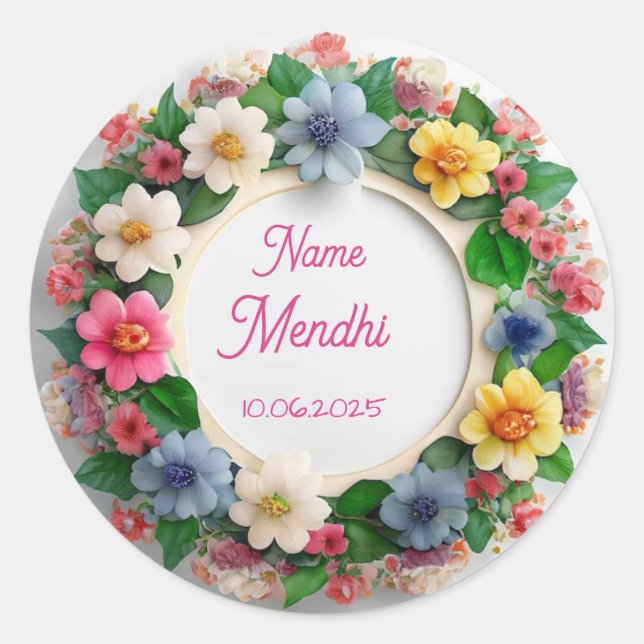 Floral mendhi Gefallen Aufkleber (Vorderseite)
