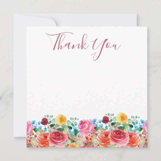 Floral Merci Cartes Rose Rouge Bleu Jaune (Devant)