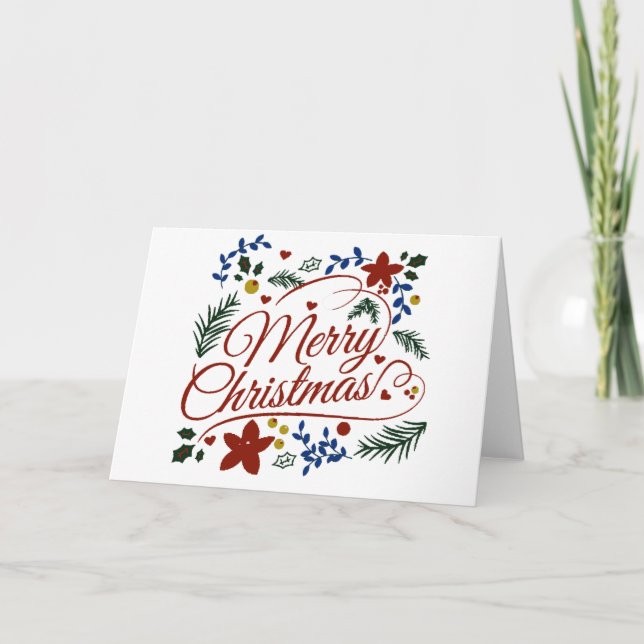Floral Merry Christmas Karte (Vorderseite)