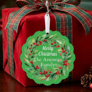 Floral Merry Christmas Personalize Ornament Karte