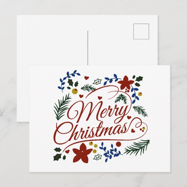 Floral Merry Christmas Postkarte (Vorne/Hinten)