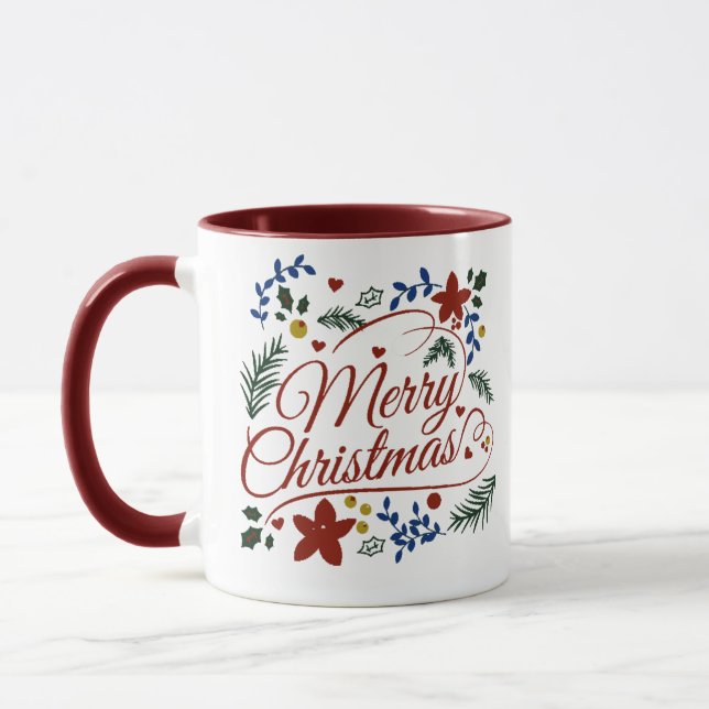 Floral Merry Christmas Tasse (Links)