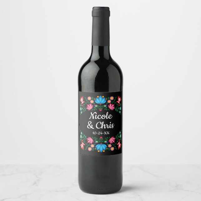 Floral mexicain Mariage étiquettes de vin (Devant)