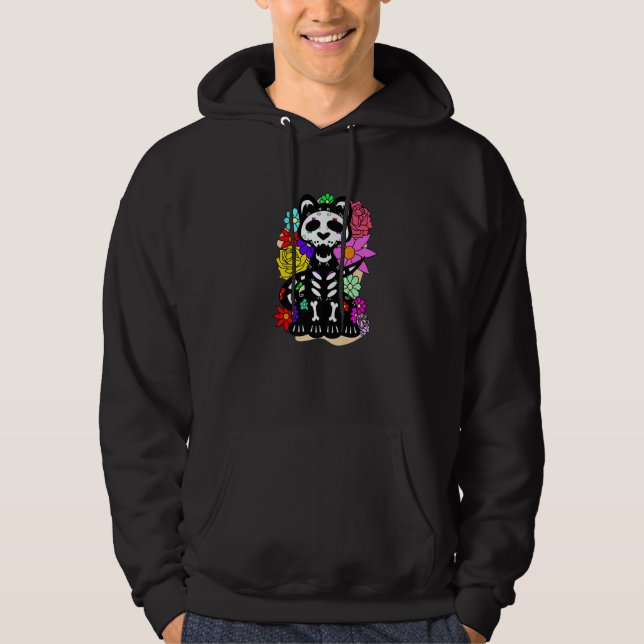 Floral Mexican Cat Day of the Dead Dia De Muertos  Hoodie (Vorderseite)