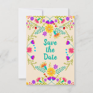 Floral Mexican Fiesta & Papel Picado - Champagner Save The Date