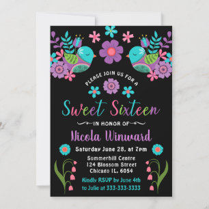 Floral Mexican Fiesta Sweet Sixteen auf Deutsch Einladung
