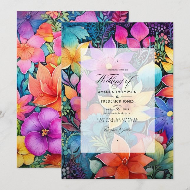 Floral mexikanische Fiesta-Blumenhochzeit Einladung (Vorne/Hinten)