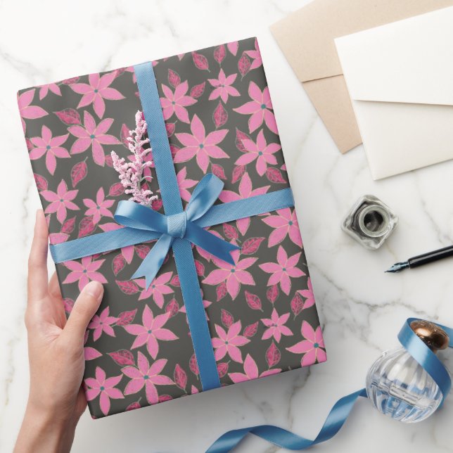 Floral Mille Fleurs Blume Muster Lila rosa Geschenkpapier (Schenken)
