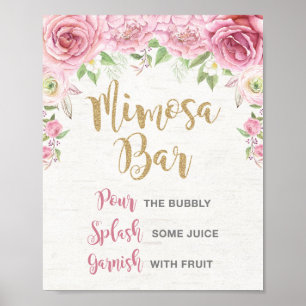 Floral Mimosa Bar Schild Rosa Gold Blumen Hochzeit