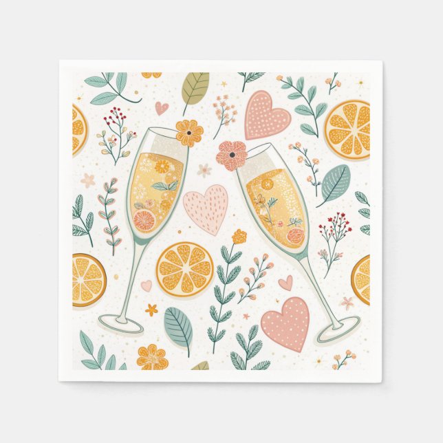 Floral Mimosa Napkins - Citrus Brunch Muster Serviette (Vorderseite)