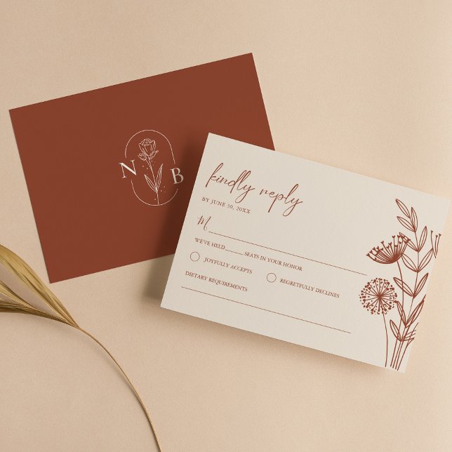 Floral Minimalistisch Terracotta Burnt Orange Wedd RSVP Karte (Von Creator hochgeladen)