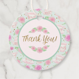 Floral Mint Gold Tea Party Kinderdusche Vielen Dan Geschenkanhänger