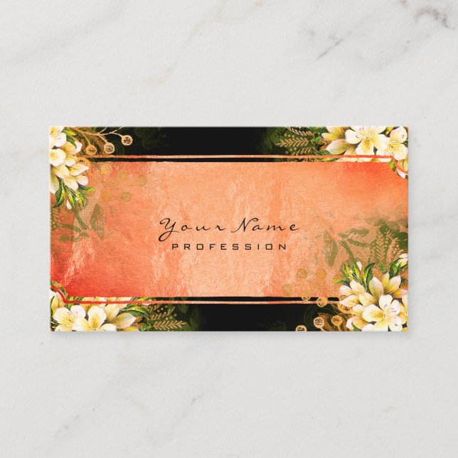 Floral Minze Green Coral White Rose Gold Visitenkarte (Vorderseite)