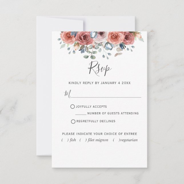 Floral mit/ohne Mahlzeit UAWG RSVP Karte (Vorderseite)