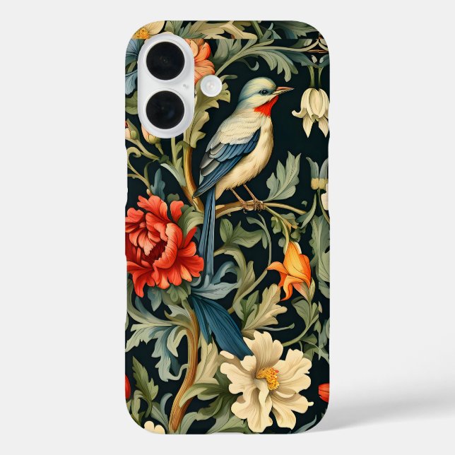 Floral mit Vogel iPhone 16 Hülle (Rückseite)