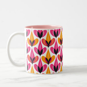Floral Mitte Jahrhundert Modernes Rosa & Orange RE Zweifarbige Tasse