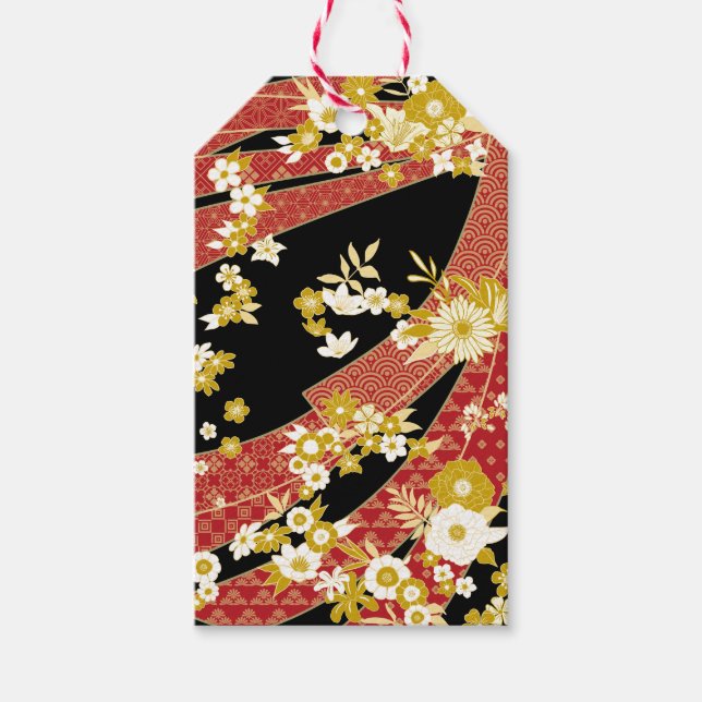 Floral Mix Kimono Muster Geschenkanhänger (Vorderseite)