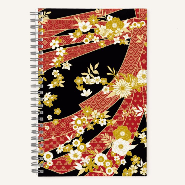 Floral Mix Kimono Muster Notizbuch (Vorderseite)
