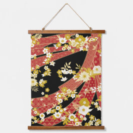 Floral Mix Kimono Muster Wandteppich Mit Holzrahmen