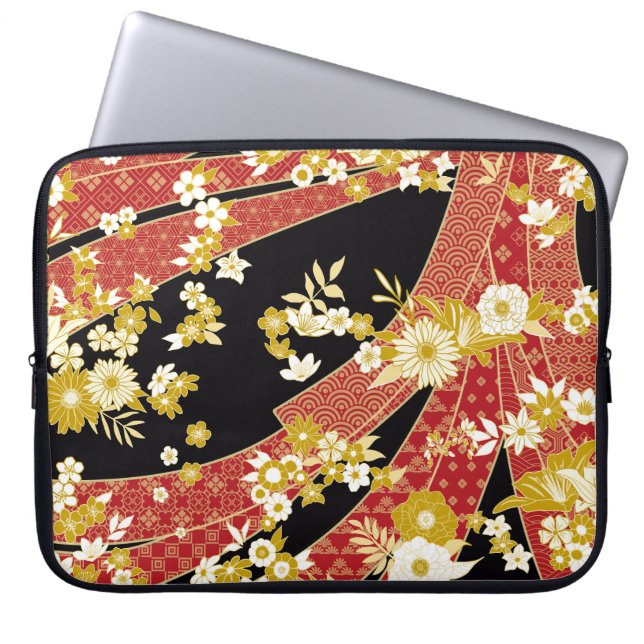 Floral Mix Kimono Pattern Laptopschutzhülle (Vorderseite)