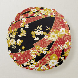 Floral Mix Kimono Pattern Rundes Kissen