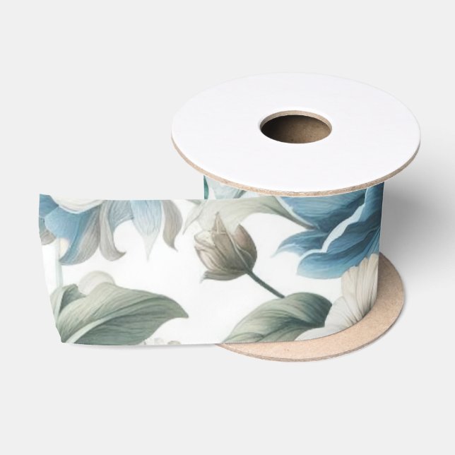 Floral modern blau mädchenhaft elegant stilvoll satinband (Spule)
