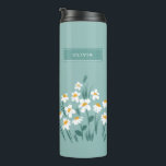 Floral modern, blau, mädchenhaft elegant stilvolle thermosbecher<br><div class="desc">Bläsernes modernes,  dunkelblaues,  mädchenhaftes Design.</div>