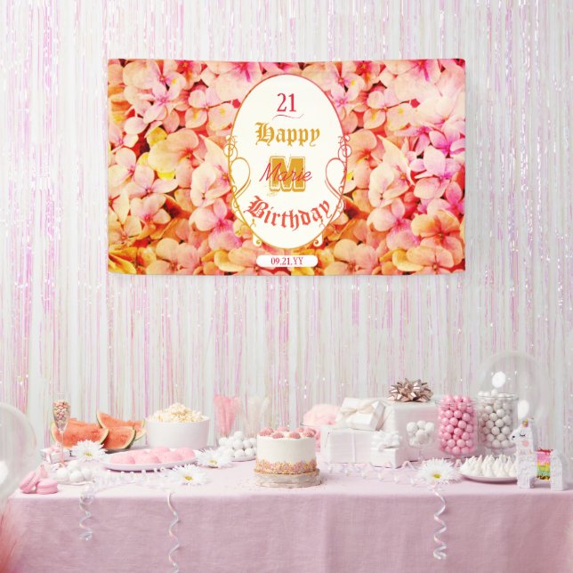 Floral Modern Elegant 21. Happy Birthday Party Banner (Party)