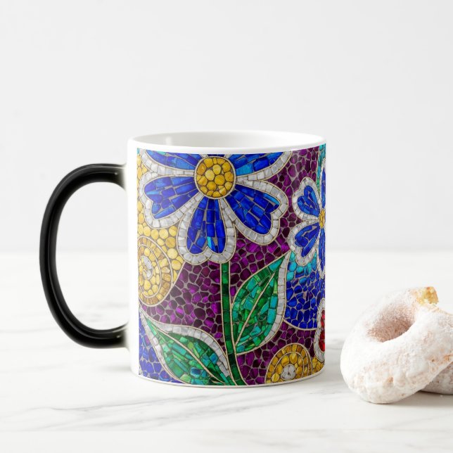 floral modern mosaic pattern ceramic mug verwandlungstasse (Mit Donut)