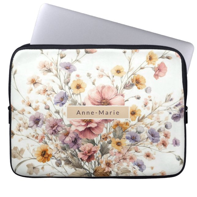 Floral modern pink mädchenhaft elegant stilvoll laptopschutzhülle (Vorderseite)