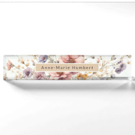 Floral modern pink mädchenhaft elegant stilvoll namensplakette
