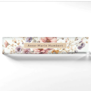 Floral modern pink mädchenhaft elegant stilvoll namensplakette