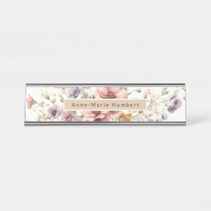 Floral modern pink mädchenhaft elegant stilvoll schreibtischnamensplakette