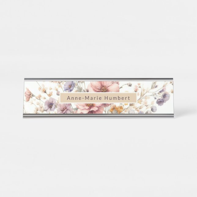 Floral modern pink mädchenhaft elegant stilvoll schreibtischnamensplakette (Vorderseite )
