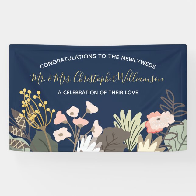 Floral Modern Wedding Newlyweds Glückwunsch Banner (Horizontal)
