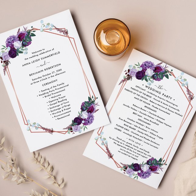 Floral Modern Wedding Programm (Purple Floral Wedding Program and Itinerary)