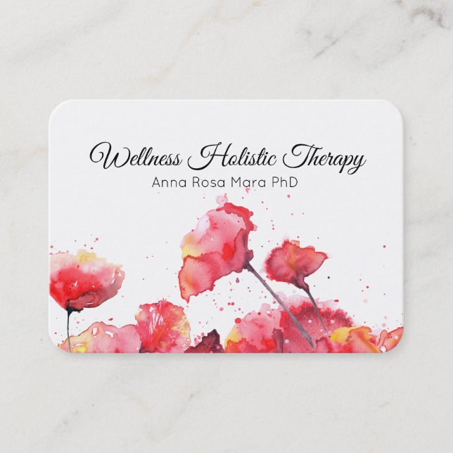 *~* Floral Moderne Aquarellfarben Rote Mohnblume B Visitenkarte (Vorderseite)