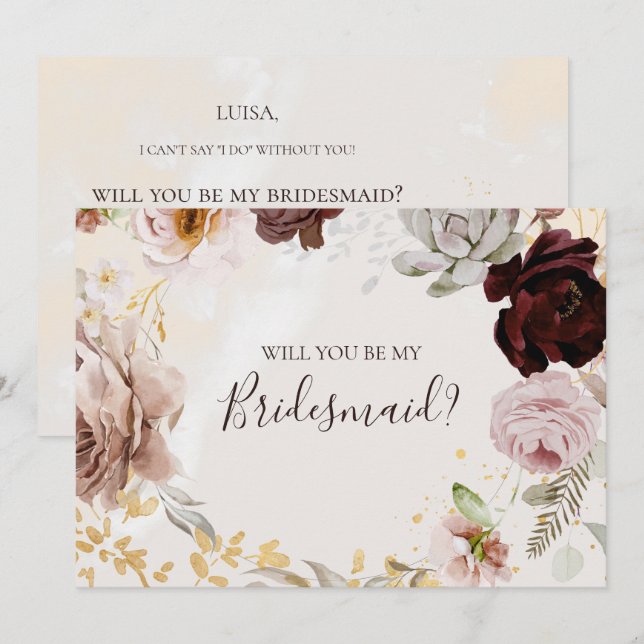 Floral moderne | Carte de proposition de la Brides (Devant / Derrière)