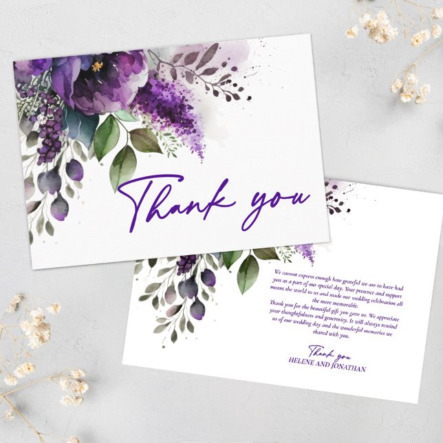 Floral moderne élégant violet Mariage Merci (Floral Modern Elegant Purple Wedding Thank You)