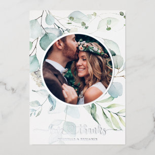 Floral Moderne Elegante Hochzeit Danke Foto Card Folieneinladung