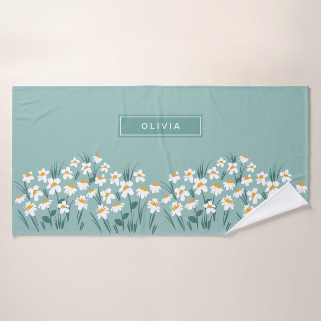Floral moderne marguerite bleu girly élégant éléga (Serviette de bain)