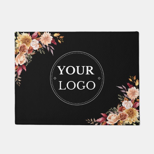 Floral Moderne schwarze Werbung für Firmenlogo Fußmatte (Vorderseite)