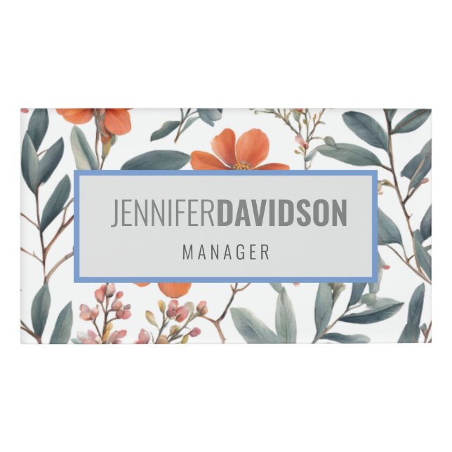 Floral Modernes Minimalistisch Elegantes Beruflich Namenschild (Vorderseite)