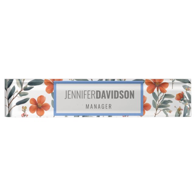 Floral Modernes Minimalistisch Elegantes Beruflich Namensplakette (Vorderseite)