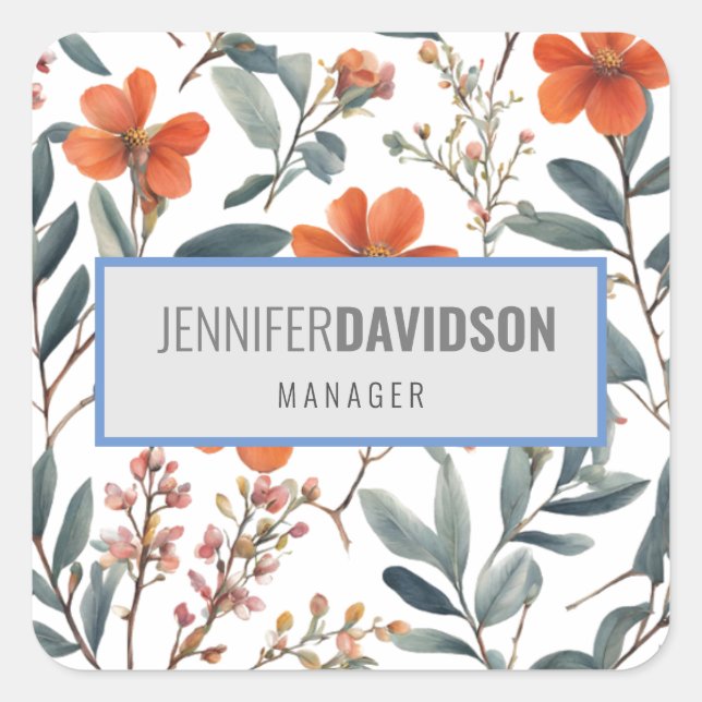 Floral Modernes Minimalistisch Elegantes Beruflich Quadratischer Aufkleber (Vorderseite)