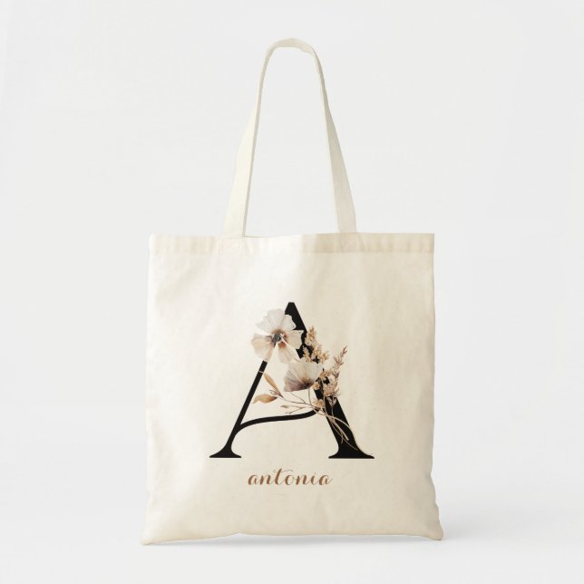 Floral Modernes Personalisiertes Monogramm Buchsta Tragetasche (Vorne)
